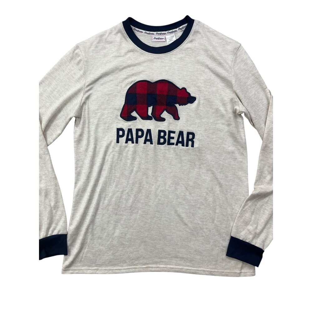 DeafFoams Papa Bear Pajama Shirt Mens Medium NWT Beige Plaid Long Sleeve Cozy